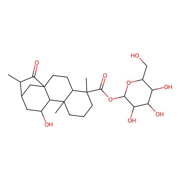 2D Structure of [3,4,5-Trihydroxy-6-(hydroxymethyl)oxan-2-yl] 11-hydroxy-5,9,14-trimethyl-15-oxotetracyclo[11.2.1.01,10.04,9]hexadecane-5-carboxylate