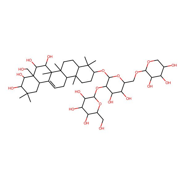 2D Structure of 10-[4,5-Dihydroxy-3-[3,4,5-trihydroxy-6-(hydroxymethyl)oxan-2-yl]oxy-6-[(3,4,5-trihydroxyoxan-2-yl)oxymethyl]oxan-2-yl]oxy-4a-(hydroxymethyl)-2,2,6a,6b,9,9,12a-heptamethyl-1,3,4,5,6,6a,7,8,8a,10,11,12,13,14b-tetradecahydropicene-3,4,5,6-tetrol