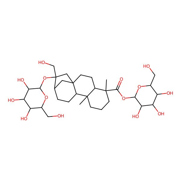 2D Structure of [(2S,3R,4S,5S,6R)-3,4,5-trihydroxy-6-(hydroxymethyl)oxan-2-yl] (1S,4S,5R,9S,10R,13R,14R)-14-(hydroxymethyl)-5,9-dimethyl-14-[(2S,3R,4S,5S,6R)-3,4,5-trihydroxy-6-(hydroxymethyl)oxan-2-yl]oxytetracyclo[11.2.1.01,10.04,9]hexadecane-5-carboxylate