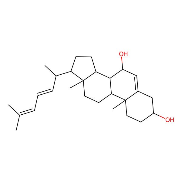 2D Structure of (3S,7R,8S,9S,10R,13R,14S,17R)-10,13-dimethyl-17-[(2R,3E)-6-methylhepta-3,5-dien-2-yl]-2,3,4,7,8,9,11,12,14,15,16,17-dodecahydro-1H-cyclopenta[a]phenanthrene-3,7-diol