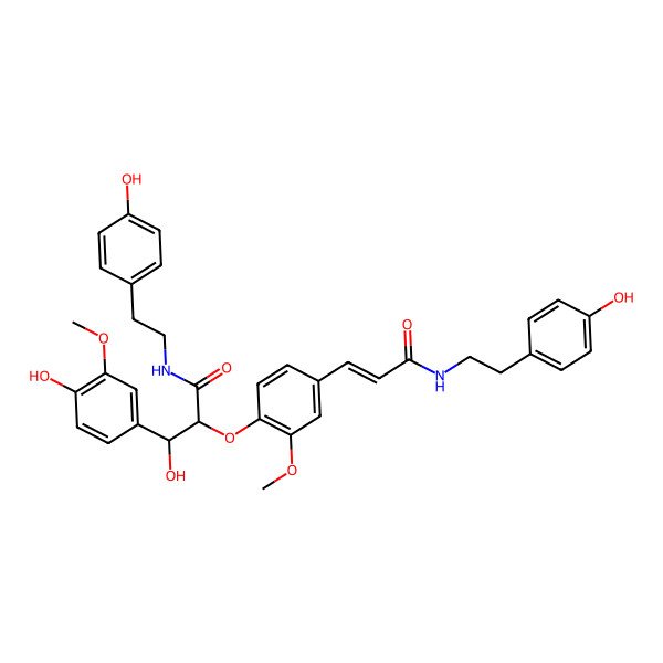 2D Structure of 3-hydroxy-3-(4-hydroxy-3-methoxyphenyl)-N-[2-(4-hydroxyphenyl)ethyl]-2-[4-[3-[2-(4-hydroxyphenyl)ethylamino]-3-oxoprop-1-enyl]-2-methoxyphenoxy]propanamide