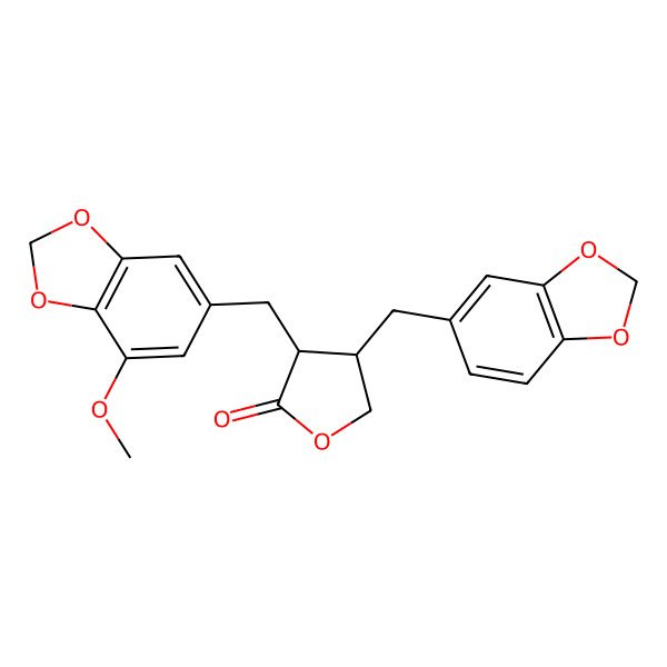 2D Structure of (3R,4R)-4-[(2H-1,3-benzodioxol-5-yl)methyl]-3-[(7-methoxy-2H-1,3-benzodioxol-5-yl)methyl]oxolan-2-one