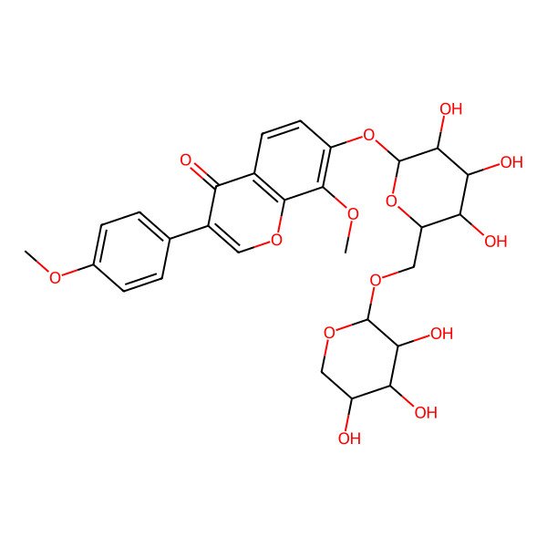 2D Structure of 8-Methoxy-3-(4-methoxyphenyl)-7-[3,4,5-trihydroxy-6-[(3,4,5-trihydroxyoxan-2-yl)oxymethyl]oxan-2-yl]oxychromen-4-one