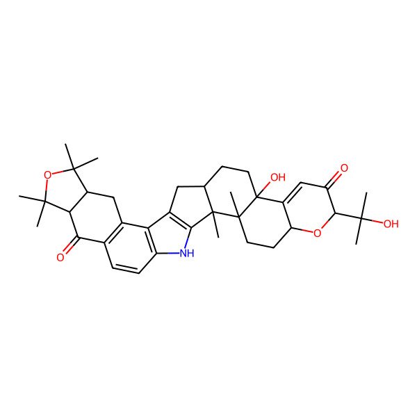 2D Structure of (2S,3R,6S,8R,12S,15S,21R,25R)-12-hydroxy-8-(2-hydroxypropan-2-yl)-2,3,22,22,24,24-hexamethyl-7,23-dioxa-31-azaoctacyclo[15.14.0.02,15.03,12.06,11.018,30.019,27.021,25]hentriaconta-1(17),10,18(30),19(27),28-pentaene-9,26-dione