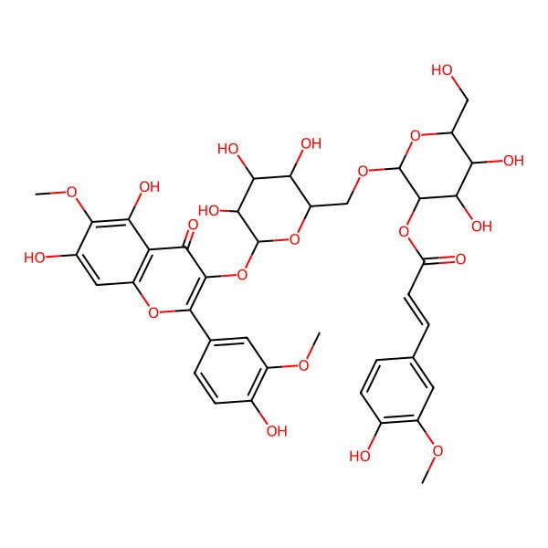2D Structure of [(2R,3R,4S,5S,6R)-2-[[(2R,3S,4S,5R,6S)-6-[5,7-dihydroxy-2-(4-hydroxy-3-methoxyphenyl)-6-methoxy-4-oxochromen-3-yl]oxy-3,4,5-trihydroxyoxan-2-yl]methoxy]-4,5-dihydroxy-6-(hydroxymethyl)oxan-3-yl] (E)-3-(4-hydroxy-3-methoxyphenyl)prop-2-enoate