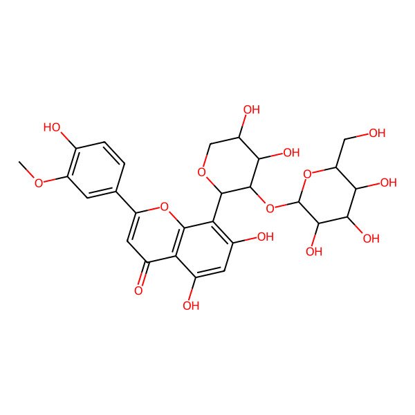 2D Structure of 8-[(2R,3S,4S,5S)-4,5-dihydroxy-3-[(2S,3R,4S,5S,6R)-3,4,5-trihydroxy-6-(hydroxymethyl)oxan-2-yl]oxyoxan-2-yl]-5,7-dihydroxy-2-(4-hydroxy-3-methoxyphenyl)chromen-4-one