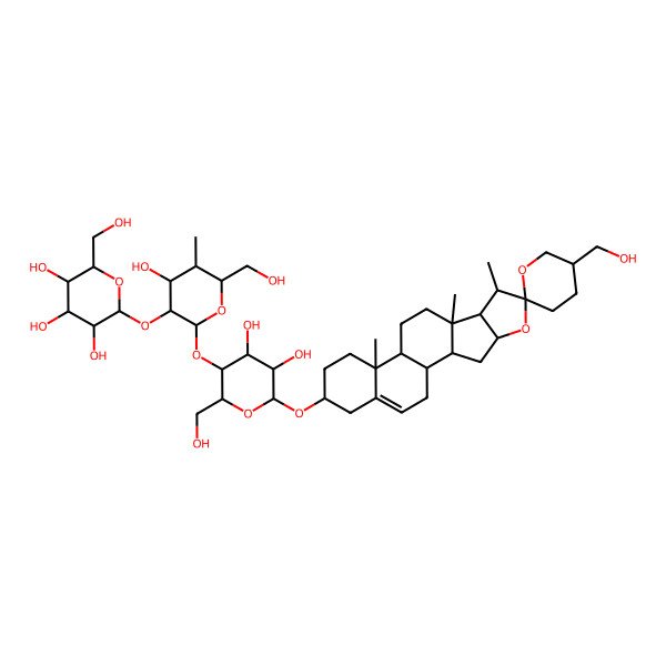 2D Structure of (2S,3R,4S,5S,6R)-2-[(2S,3R,4S,5S,6S)-2-[(2R,3R,4R,5R,6R)-4,5-dihydroxy-2-(hydroxymethyl)-6-[(1S,2S,4S,5'S,6R,7S,8R,9S,12S,13R,16S)-5'-(hydroxymethyl)-7,9,13-trimethylspiro[5-oxapentacyclo[10.8.0.02,9.04,8.013,18]icos-18-ene-6,2'-oxane]-16-yl]oxyoxan-3-yl]oxy-4-hydroxy-6-(hydroxymethyl)-5-methyloxan-3-yl]oxy-6-(hydroxymethyl)oxane-3,4,5-triol