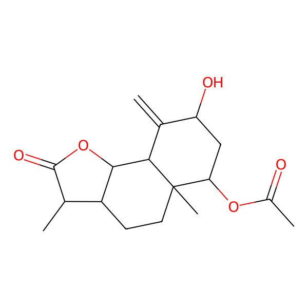 2D Structure of (8-hydroxy-3,5a-dimethyl-9-methylidene-2-oxo-3a,4,5,6,7,8,9a,9b-octahydro-3H-benzo[g][1]benzofuran-6-yl) acetate