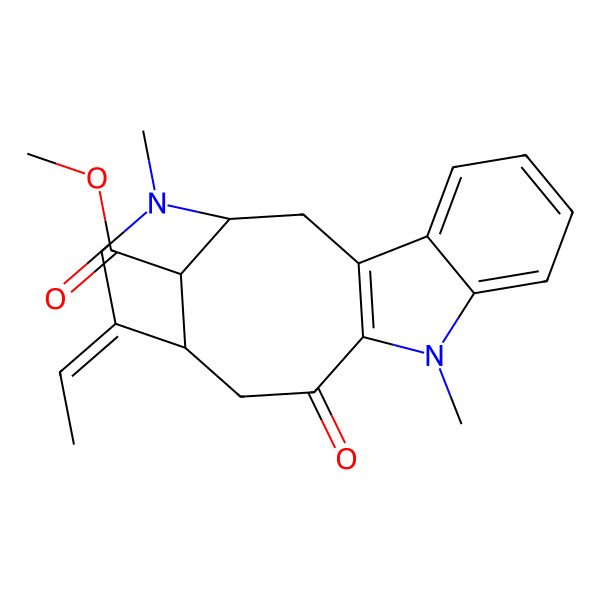 2D Structure of methyl (15E)-15-ethylidene-10,17-dimethyl-12-oxo-10,17-diazatetracyclo[12.3.1.03,11.04,9]octadeca-3(11),4,6,8-tetraene-18-carboxylate