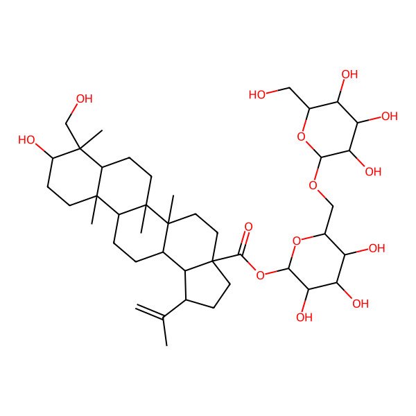 2D Structure of [3,4,5-Trihydroxy-6-[[3,4,5-trihydroxy-6-(hydroxymethyl)oxan-2-yl]oxymethyl]oxan-2-yl] 9-hydroxy-8-(hydroxymethyl)-5a,5b,8,11a-tetramethyl-1-prop-1-en-2-yl-1,2,3,4,5,6,7,7a,9,10,11,11b,12,13,13a,13b-hexadecahydrocyclopenta[a]chrysene-3a-carboxylate