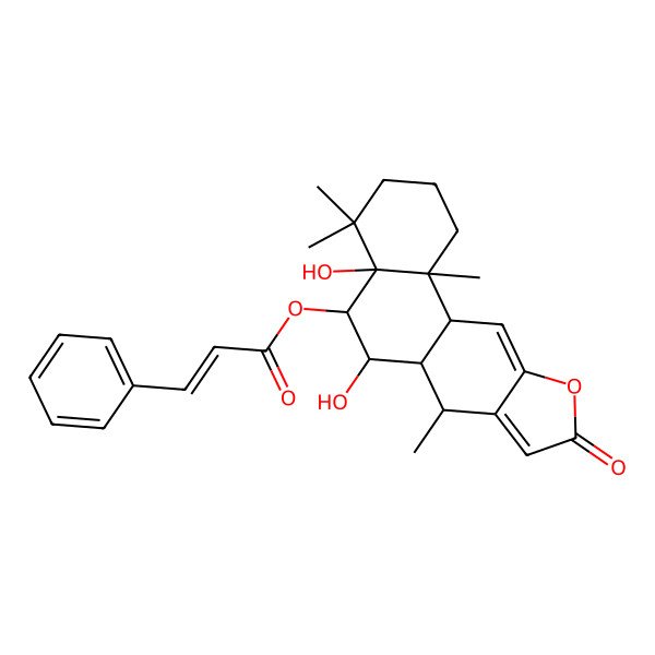 2D Structure of [(4aR,5R,6R,6aS,7R,11aR,11bR)-4a,6-dihydroxy-4,4,7,11b-tetramethyl-9-oxo-1,2,3,5,6,6a,7,11a-octahydronaphtho[2,1-f][1]benzofuran-5-yl] (E)-3-phenylprop-2-enoate