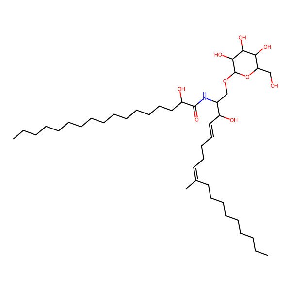 2D Structure of (2S)-2-hydroxy-N-[(2R,3R,4E,8E)-3-hydroxy-9-methyl-1-[(2R,3R,4S,5S,6R)-3,4,5-trihydroxy-6-(hydroxymethyl)oxan-2-yl]oxyoctadeca-4,8-dien-2-yl]heptadecanamide