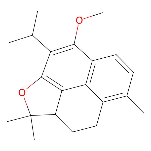 2D Structure of (1S)-9-methoxy-5,13,13-trimethyl-10-propan-2-yl-12-oxatetracyclo[6.5.2.04,15.011,14]pentadeca-4,6,8(15),9,11(14)-pentaene