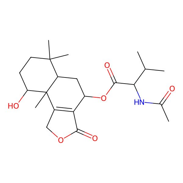 2D Structure of (9-hydroxy-6,6,9a-trimethyl-3-oxo-4,5,5a,7,8,9-hexahydro-1H-benzo[e][2]benzofuran-4-yl) 2-acetamido-3-methylbutanoate