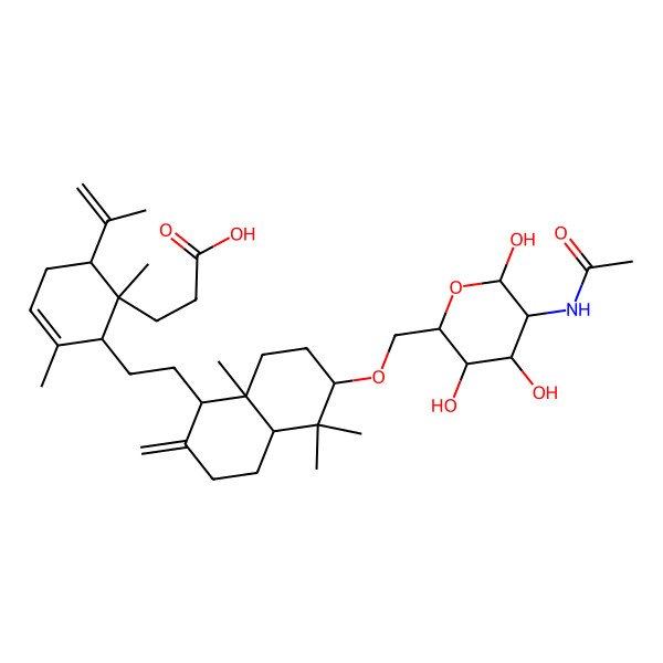 2D Structure of 3-[(1S,2S,6S)-2-[2-[(1S,4aR,6S,8aR)-6-[[(2R,3S,4R,5R,6R)-5-acetamido-3,4,6-trihydroxyoxan-2-yl]methoxy]-5,5,8a-trimethyl-2-methylidene-3,4,4a,6,7,8-hexahydro-1H-naphthalen-1-yl]ethyl]-1,3-dimethyl-6-prop-1-en-2-ylcyclohex-3-en-1-yl]propanoic acid