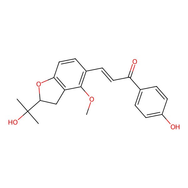 2D Structure of (E)-1-(4-hydroxyphenyl)-3-[(2S)-2-(2-hydroxypropan-2-yl)-4-methoxy-2,3-dihydro-1-benzofuran-5-yl]prop-2-en-1-one
