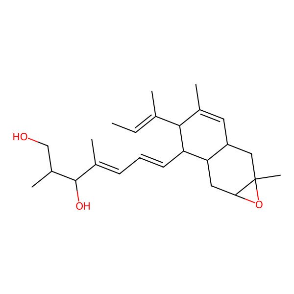 2D Structure of (2S,3S,4E,6E)-7-[(1aR,2aR,5R,6S,6aR,7aS)-5-[(Z)-but-2-en-2-yl]-1a,4-dimethyl-2a,5,6,6a,7,7a-hexahydro-2H-naphtho[6,7-b]oxiren-6-yl]-2,4-dimethylhepta-4,6-diene-1,3-diol
