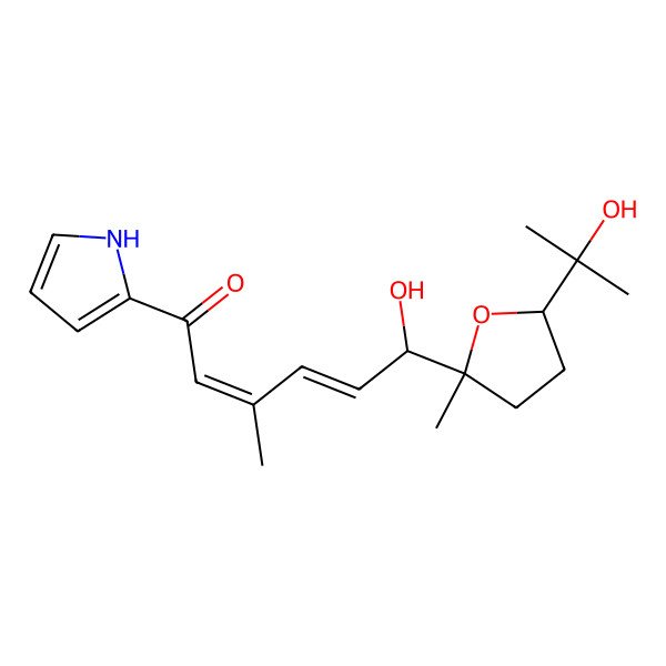 2D Structure of 6-hydroxy-6-[5-(2-hydroxypropan-2-yl)-2-methyloxolan-2-yl]-3-methyl-1-(1H-pyrrol-2-yl)hexa-2,4-dien-1-one