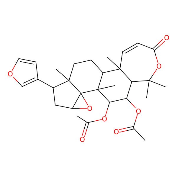 2D Structure of [10-Acetyloxy-16-(furan-3-yl)-2,7,7,11,17-pentamethyl-5-oxo-6,13-dioxapentacyclo[9.8.0.02,8.012,14.012,17]nonadec-3-en-9-yl] acetate