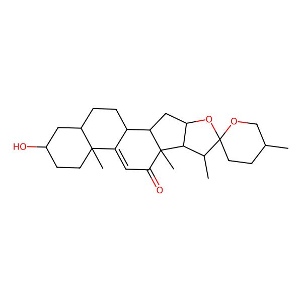 2D Structure of 16-Hydroxy-5',7,9,13-tetramethylspiro[5-oxapentacyclo[10.8.0.02,9.04,8.013,18]icos-11-ene-6,2'-oxane]-10-one