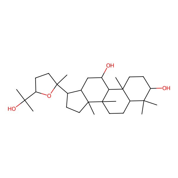 2D Structure of 17-[5-(2-hydroxypropan-2-yl)-2-methyloxolan-2-yl]-4,4,8,10,14-pentamethyl-2,3,5,6,7,9,11,12,13,15,16,17-dodecahydro-1H-cyclopenta[a]phenanthrene-3,11-diol