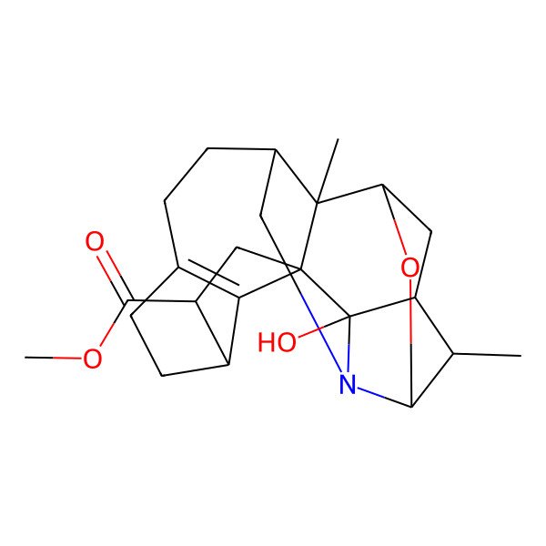 2D Structure of methyl (1R,2S,3R,5S,6S,7R,8R,11S,17R,18R)-8-hydroxy-2,6-dimethyl-4-oxa-9-azaheptacyclo[12.5.1.13,7.01,8.02,11.05,9.017,20]henicos-14(20)-ene-18-carboxylate