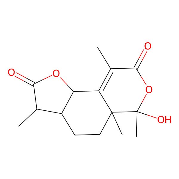 2D Structure of (3S,3aS,5aR,6R,9bS)-6-hydroxy-3,5a,6,9-tetramethyl-3a,4,5,9b-tetrahydro-3H-furo[2,3-f]isochromene-2,8-dione