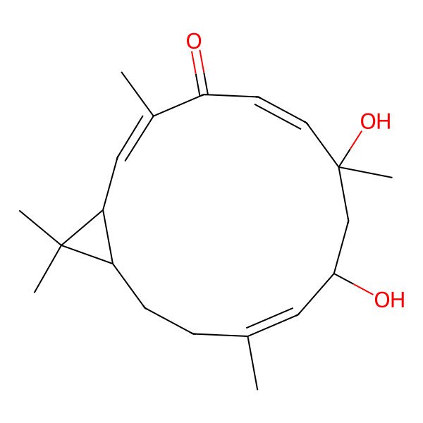 2D Structure of (1R,2E,5E,7S,9S,10E,14S)-7,9-dihydroxy-3,7,11,15,15-pentamethylbicyclo[12.1.0]pentadeca-2,5,10-trien-4-one