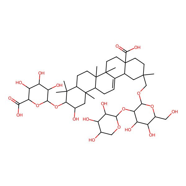 2D Structure of (2S,3S,4S,5R,6R)-6-[[(2S,3R,4aR,6aR,6bS,8aR,11S,12aS,14aR,14bR)-8a-carboxy-11-[[(2R,3R,4S,5S,6R)-4,5-dihydroxy-6-(hydroxymethyl)-3-[(2S,3R,4S,5S)-3,4,5-trihydroxyoxan-2-yl]oxyoxan-2-yl]oxymethyl]-2-hydroxy-4,4,6a,6b,11,14b-hexamethyl-1,2,3,4a,5,6,7,8,9,10,12,12a,14,14a-tetradecahydropicen-3-yl]oxy]-3,4,5-trihydroxyoxane-2-carboxylic acid