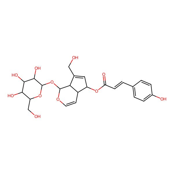 2D Structure of [7-(Hydroxymethyl)-1-[3,4,5-trihydroxy-6-(hydroxymethyl)oxan-2-yl]oxy-1,4a,5,7a-tetrahydrocyclopenta[c]pyran-5-yl] 3-(4-hydroxyphenyl)prop-2-enoate