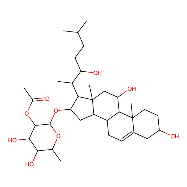 2D Structure of [2-[[3,11-dihydroxy-17-(3-hydroxy-6-methylheptan-2-yl)-10,13-dimethyl-2,3,4,7,8,9,11,12,14,15,16,17-dodecahydro-1H-cyclopenta[a]phenanthren-16-yl]oxy]-4,5-dihydroxy-6-methyloxan-3-yl] acetate