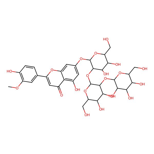 2D Structure of 7-[3-[4,5-Dihydroxy-6-(hydroxymethyl)-3-[3,4,5-trihydroxy-6-(hydroxymethyl)oxan-2-yl]oxyoxan-2-yl]oxy-4,5-dihydroxy-6-(hydroxymethyl)oxan-2-yl]oxy-5-hydroxy-2-(4-hydroxy-3-methoxyphenyl)chromen-4-one