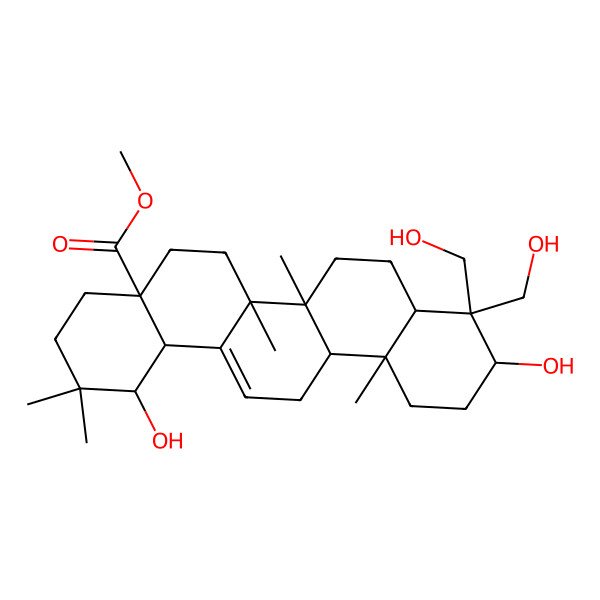 2D Structure of Methyl 1,10-dihydroxy-9,9-bis(hydroxymethyl)-2,2,6a,6b,12a-pentamethyl-1,3,4,5,6,6a,7,8,8a,10,11,12,13,14b-tetradecahydropicene-4a-carboxylate