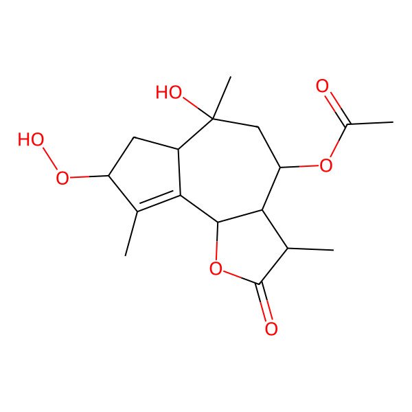 2D Structure of (8-Hydroperoxy-6-hydroxy-3,6,9-trimethyl-2-oxo-3,3a,4,5,6a,7,8,9b-octahydroazuleno[4,5-b]furan-4-yl) acetate