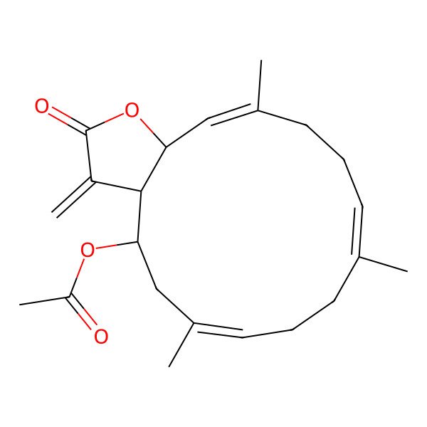 2D Structure of [(3aR,4S,6E,10E,14E,15aS)-6,10,14-trimethyl-3-methylidene-2-oxo-3a,4,5,8,9,12,13,15a-octahydrocyclotetradeca[b]furan-4-yl] acetate