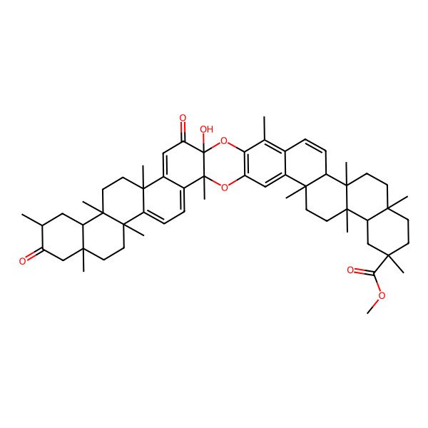 2D Structure of Methyl 24-hydroxy-3,8,11,14,17,20,27,32,35,38,41,44-dodecamethyl-13,23-dioxo-2,25-dioxaundecacyclo[24.20.0.03,24.04,21.07,20.08,17.011,16.028,45.031,44.032,41.035,40]hexatetraconta-1(26),4,6,21,27,29,45-heptaene-38-carboxylate