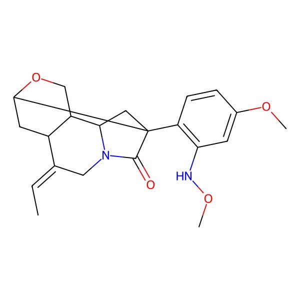 2D Structure of (1R,3R,4Z,8S,10S,11S)-4-ethylidene-8-[4-methoxy-2-(methoxyamino)phenyl]-13-oxa-6-azatetracyclo[6.5.0.03,11.06,10]tridecan-7-one