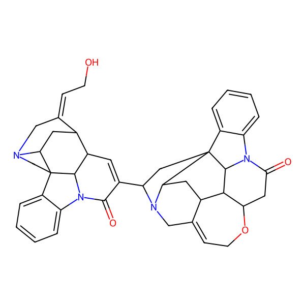 2D Structure of (4aR,5aS,7R,8aR,13aS,15aS,15bS)-7-[(1R,12S,13R,14E,19S,21S)-14-(2-hydroxyethylidene)-9-oxo-8,16-diazahexacyclo[11.5.2.11,8.02,7.016,19.012,21]henicosa-2,4,6,10-tetraen-10-yl]-4a,5,5a,7,8,13a,15,15a,15b,16-decahydro-2H-4,6-methanoindolo[3,2,1-ij]oxepino[2,3,4-de]pyrrolo[2,3-h]quinolin-14-one