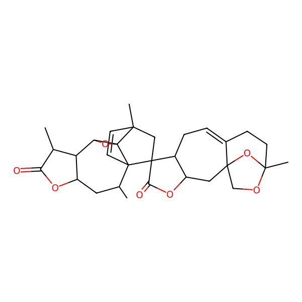2D Structure of (1S,1'R,2'S,3R,4'R,6S,7R,7'R,8'R,9'R,11'S,12'R,13R)-2',7',12',13-tetramethylspiro[4,14,16-trioxatetracyclo[11.2.1.01,10.03,7]hexadec-9-ene-6,15'-5,10-dioxapentacyclo[10.2.2.01,11.04,8.09,11]hexadec-13-ene]-5,6'-dione