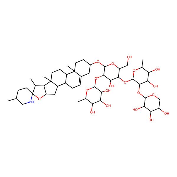 2D Structure of (2S,3R,4R,5S,6S)-2-[(2S,3R,4R,5S,6R)-5-[(2R,3R,4S,5R,6R)-4,5-dihydroxy-6-methyl-3-[(2S,3R,4R,5R)-3,4,5-trihydroxyoxan-2-yl]oxyoxan-2-yl]oxy-4-hydroxy-6-(hydroxymethyl)-2-[(1R,2S,4S,5'R,6S,7S,8R,9S,12R,13R,16S)-5',7,9,13-tetramethylspiro[5-oxapentacyclo[10.8.0.02,9.04,8.013,18]icos-18-ene-6,2'-piperidine]-16-yl]oxyoxan-3-yl]oxy-6-methyloxane-3,4,5-triol