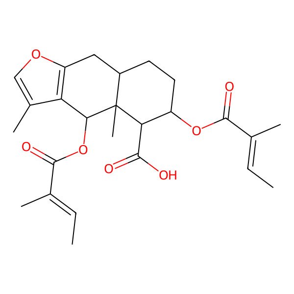 2D Structure of (4S,4aS,5R,6S,8aR)-3,4a-dimethyl-4,6-bis[[(E)-2-methylbut-2-enoyl]oxy]-5,6,7,8,8a,9-hexahydro-4H-benzo[f][1]benzofuran-5-carboxylic acid