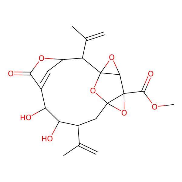 2D Structure of methyl (1S,2R,3R,7S,8R,9R,11S,13S,14S)-7,8-dihydroxy-5-oxo-2,9-bis(prop-1-en-2-yl)-4,12,15,16-tetraoxapentacyclo[9.4.1.13,6.01,14.011,13]heptadec-6(17)-ene-13-carboxylate