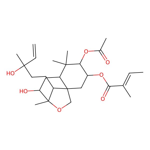 2D Structure of [(1R,3R,4S,6R,8R,9R,12S)-4-acetyloxy-8-hydroxy-12-[(3R)-3-hydroxy-3-methylpent-4-enyl]-5,5,9-trimethyl-10-oxatricyclo[7.2.1.01,6]dodecan-3-yl] (Z)-2-methylbut-2-enoate