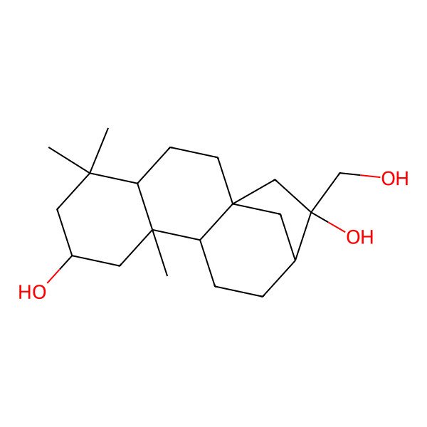 2D Structure of (1S,4R,7R,9R,10R,13R,14R)-14-(hydroxymethyl)-5,5,9-trimethyltetracyclo[11.2.1.01,10.04,9]hexadecane-7,14-diol
