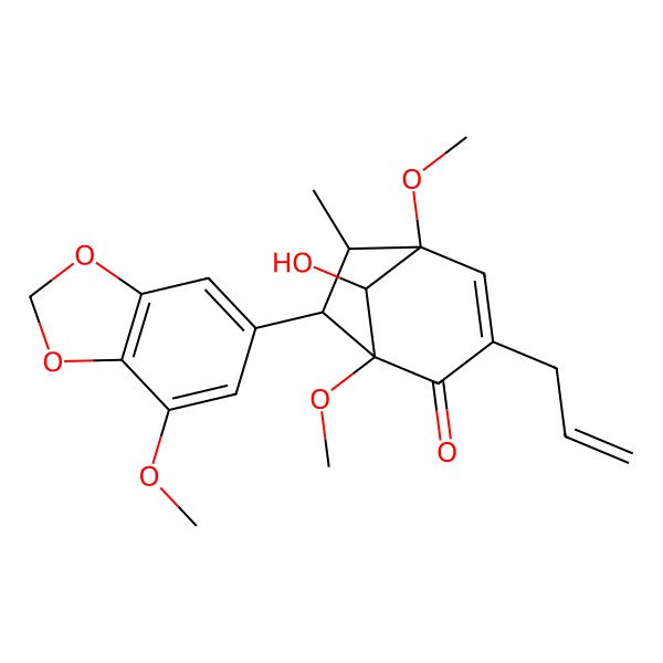 2D Structure of 8-Hydroxy-1,5-dimethoxy-7-(7-methoxy-1,3-benzodioxol-5-yl)-6-methyl-3-prop-2-enylbicyclo[3.2.1]oct-3-en-2-one