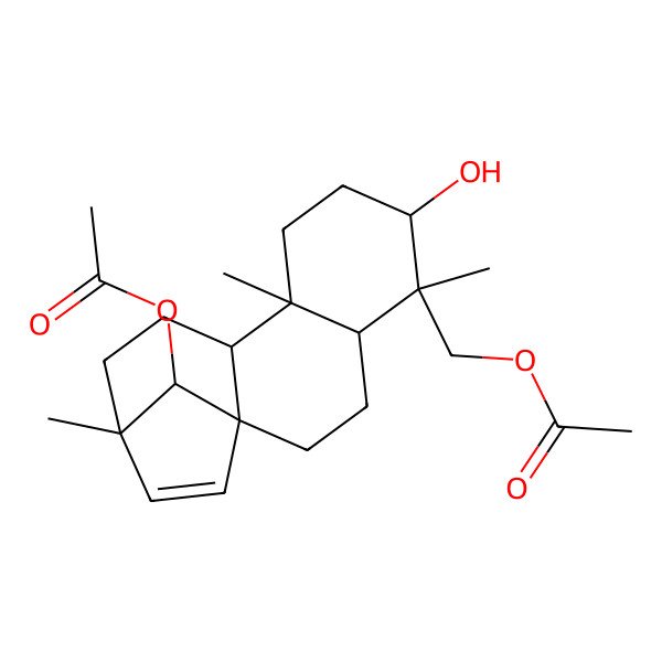 2D Structure of (16-Acetyloxy-6-hydroxy-5,9,13-trimethyl-5-tetracyclo[11.2.1.01,10.04,9]hexadec-14-enyl)methyl acetate