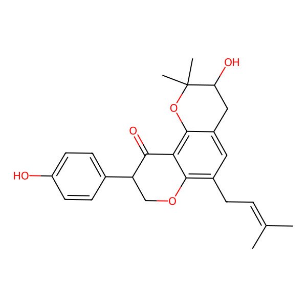2D Structure of 3-Hydroxy-9-(4-hydroxyphenyl)-2,2-dimethyl-6-(3-methylbut-2-enyl)-3,4,8,9-tetrahydropyrano[2,3-f]chromen-10-one