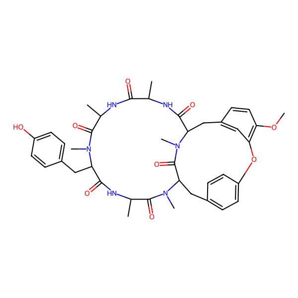 2D Structure of (1S,4R,7S,10S,13S,16S)-10-[(4-hydroxyphenyl)methyl]-24-methoxy-4,7,9,13,15,29-hexamethyl-22-oxa-3,6,9,12,15,29-hexazatetracyclo[14.12.2.218,21.123,27]tritriaconta-18,20,23,25,27(31),32-hexaene-2,5,8,11,14,30-hexone