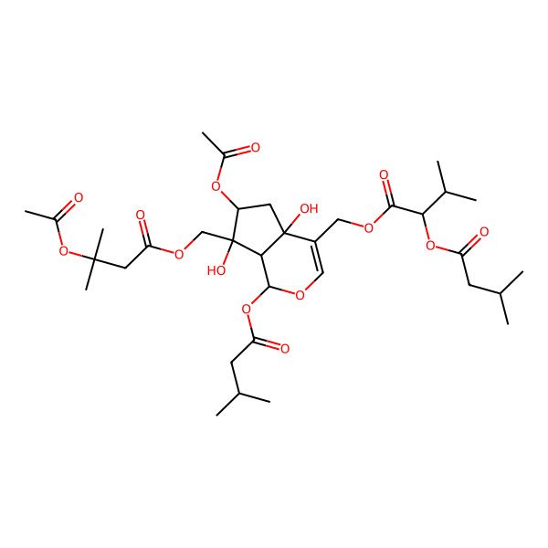 2D Structure of [6-Acetyloxy-7-[(3-acetyloxy-3-methylbutanoyl)oxymethyl]-4a,7-dihydroxy-1-(3-methylbutanoyloxy)-1,5,6,7a-tetrahydrocyclopenta[c]pyran-4-yl]methyl 3-methyl-2-(3-methylbutanoyloxy)butanoate