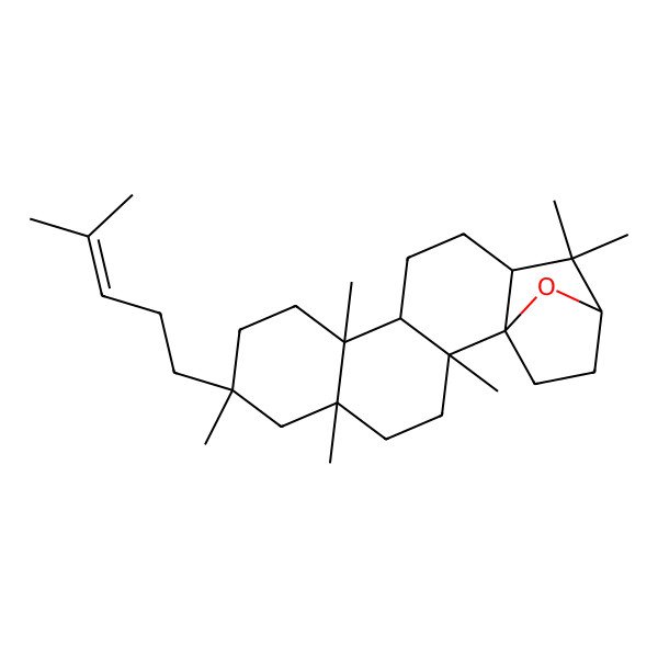 2D Structure of (1R,2R,5S,7R,10R,11R,14R,16S)-2,5,7,10,15,15-hexamethyl-7-(4-methylpent-3-enyl)-19-oxapentacyclo[14.2.1.01,14.02,11.05,10]nonadecane